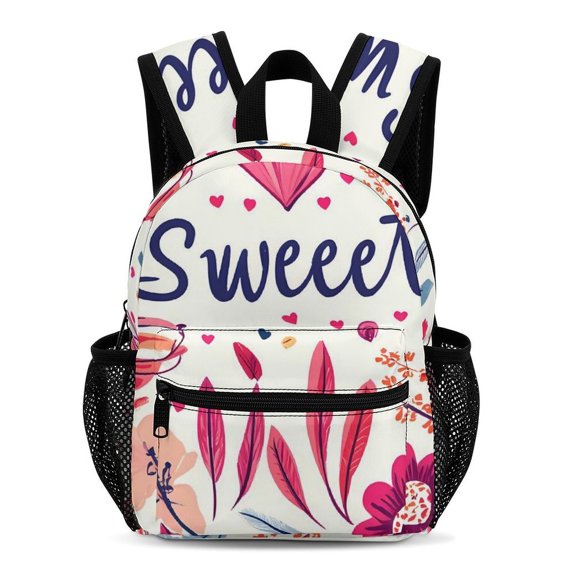 13in Schoolbag Large Capacity Storage Space Zipper Design Side Pocket For Travel Spring Outing Sweet Flower