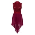 thumbnail image 5 of YiZYiF Womens Sequins Dance Leotard Dress Lyrical Modern High-Low Skirted Leotard Ballroom Dance Costume Wine_Red X-Small, 5 of 7
