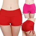 thumbnail image 4 of Women Solid Color Bikini Bottom Side Pleated Bandage Beach Swim Shorts, 4 of 5
