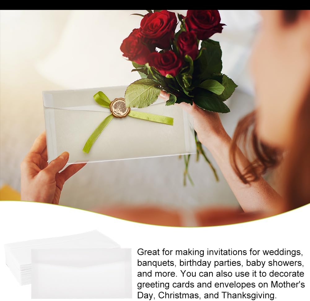 100 Pack Folded Vellum Jackets Vellum Wedding Invitations Wraps Translucent Vellum Wrap Jackets for Wedding Transparent Paper Envelope for Birthday Cards