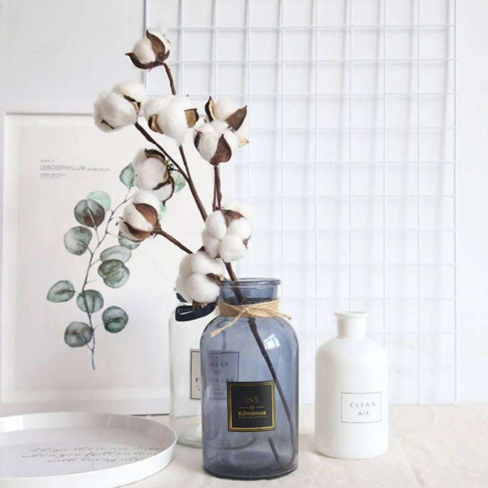 5PCS Naturally Dried Cotton Stems Farmhouse Artificial Flower Filler Floral Decor