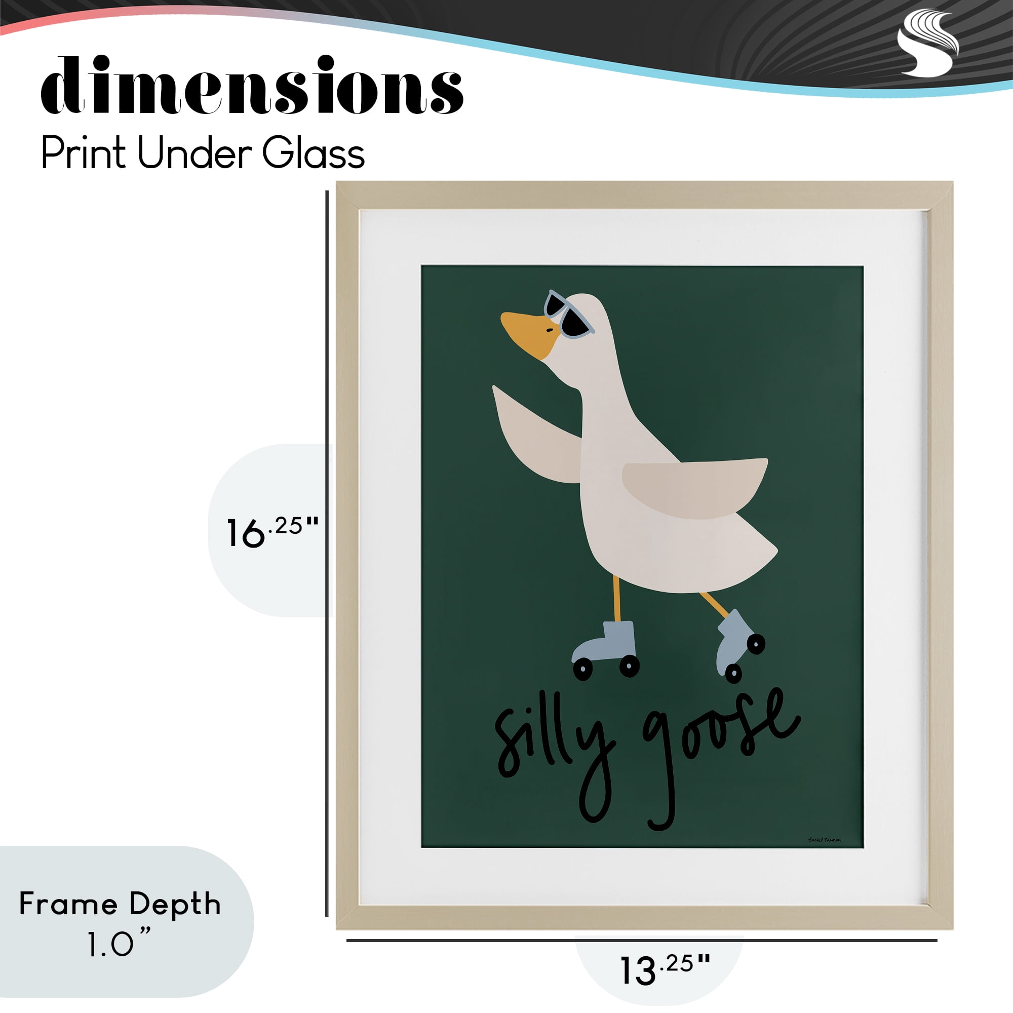 Stupell Industries Silly Goose on Skates Birch Framed Print Under Glass, design by Rachel Nieman