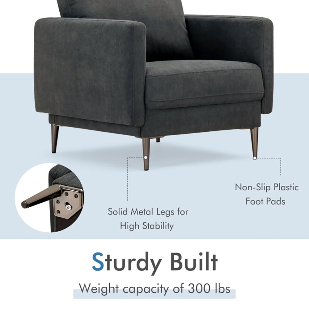 Finihen Upholstered Accent Armchair, Modern Upholstered Accent Chair with Removable Backrest Cushion, for Living Room, Bedroom, Gray
