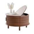 thumbnail image 5 of HAIMOO Round Farmhouse Coffee Table with Storage, Wood Sofa Table for Home Living Room Office with Hidden Compartment and Sliding Cabinet Door, Brown, 5 of 17