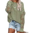 thumbnail image 1 of Mujeres crochet suéter crewneck knit floral patrón de manga larga color puro para las mujeres oficina en casa, 1 of 5