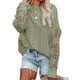 thumbnail image 1 of Suéter de ganchillo para mujer, cuello redondo, estampado floral, manga larga, color puro para oficina en casa, verde L, 1 of 5