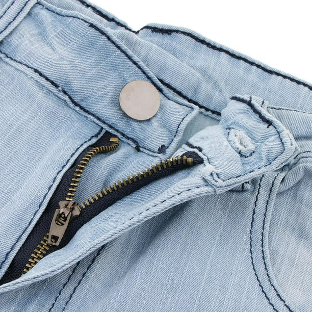 Mens Ripped Hole Jeans Pants Slim Straight Beggar Pants Light Blue 2XL