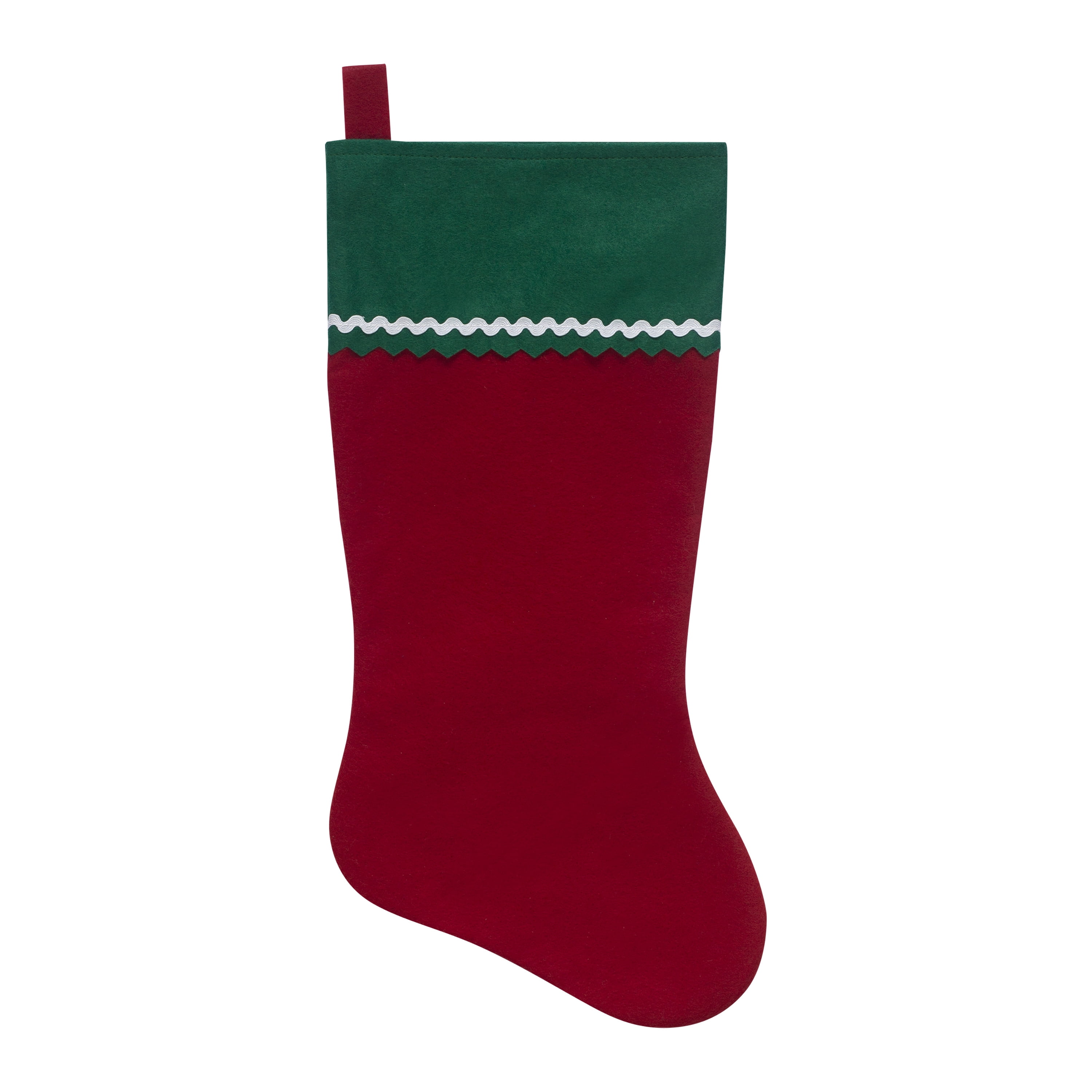 Holiday Time Red Felt Christmas Stocking with Green Cuff, 19"