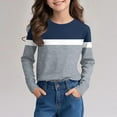 thumbnail image 5 of Maean Girls Long Sleeve Top Color Block Crew Neck Casual Blouse Kids Basic Fall Tee 3-14 Years, 5 of 7