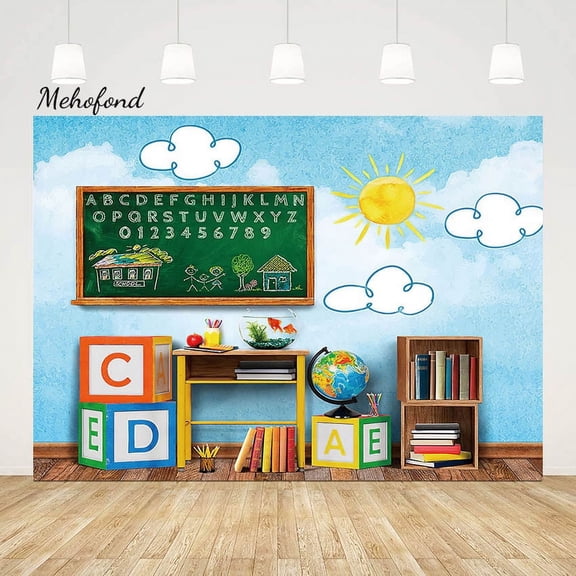 Mehofond Photography Backdrop Back To School ABC Chalkboard Globe Pencil Book Child Birthday Party r Backdrop Photo Studio