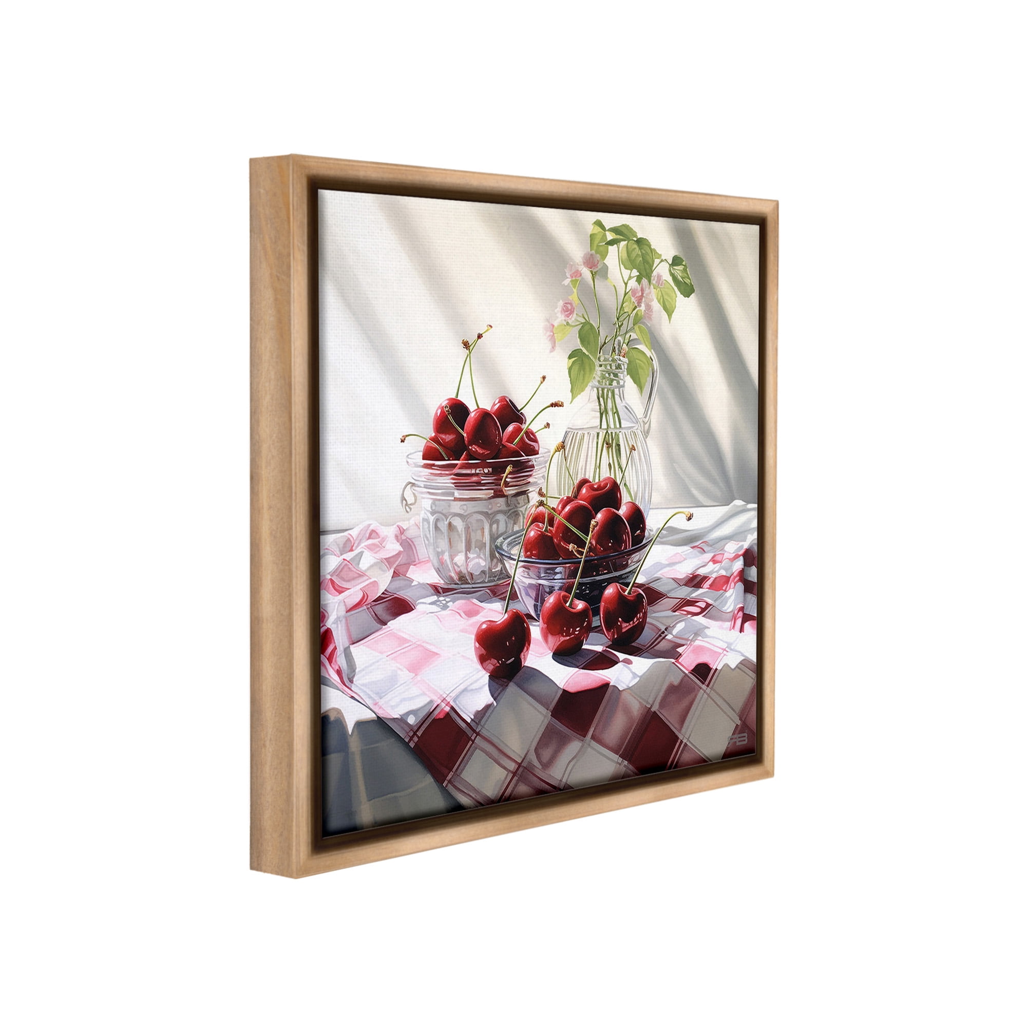 Stupell Industries Cherries & Botanicals Food & Beverage Painting Brown Floater Framed Canvas Art Print Wall Art, 25 x 25