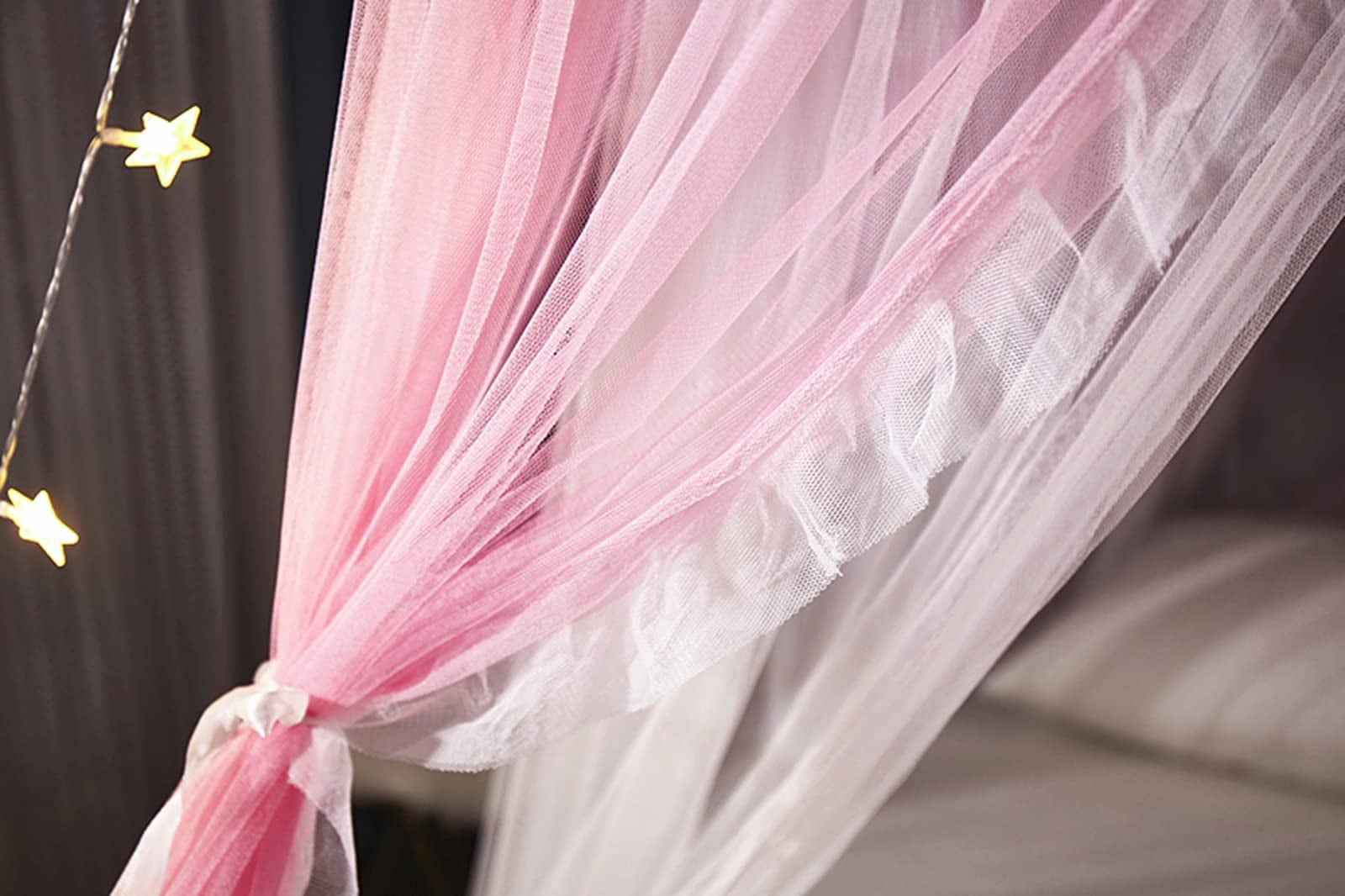 Princess Bed For Double Layer Sheer Mesh Dome Elegant Embroidery Lace Mosquito Net Curtain Full Queen King Bed(pink/white-1)