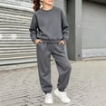 thumbnail image 2 of Kids 2 Piece Outfits Solid Raglan Crewneck Sweatshirt and Drawstring Jogger Pants, Boys Girls Hoodieless Soft Casual Tracksuit for Daily Loungewear Play(Grey,4-5 Years), 2 of 5