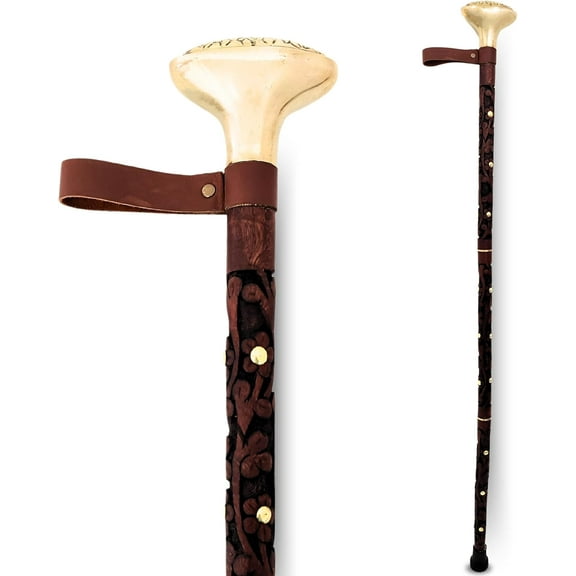 Navy Collection Handcrafted Wooden Walking Cane with Foldable Design and Sterling Brass Handle - Your Ultimate Companion for Stylish and Stable Outdoor Exploration, Large, Brown & Silver