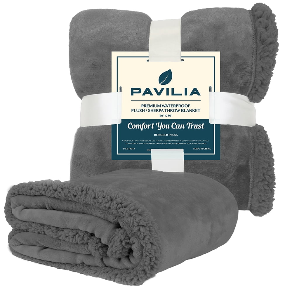 PAVILIA WATERPROOF Blanket For Couch, Sofa | Waterproof Dog Blanket for Large Dog, Puppy, Cat | Pet Blanket Protector | Plush Soft Warm Fuzzy Sherpa Blanket Bed Throw, Dark Grey, 60x80