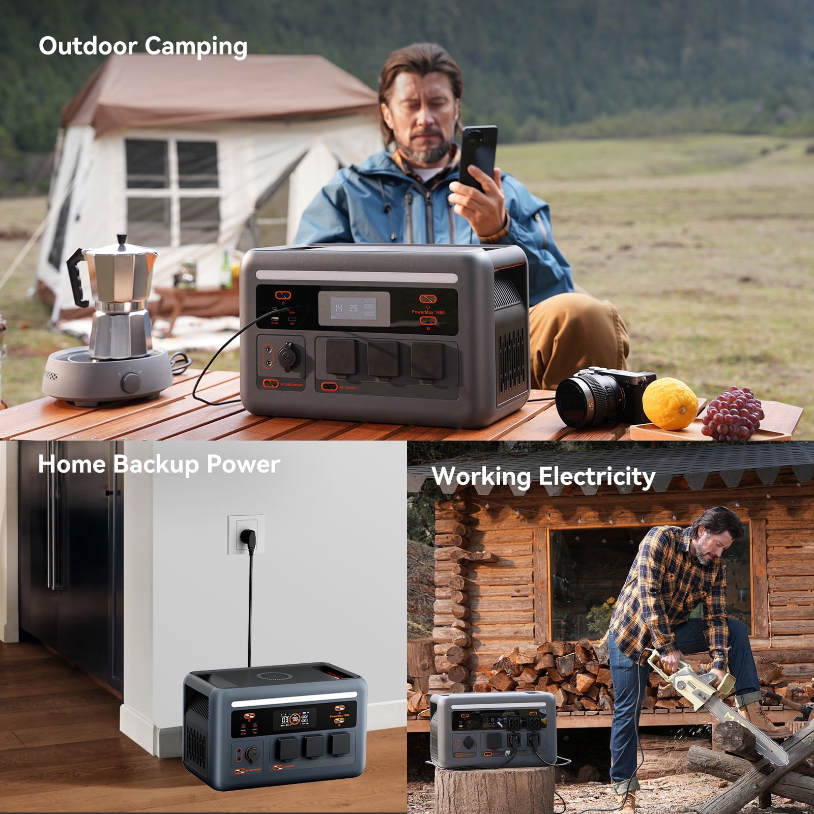 OSCAL PowerMax 1800 SE Solar Generator, 1024Wh LiFePO4 Portable Power Station | 1800W (3600W Surge) | 1 Hour Fast Charge | APP Control | Quiet UPS for Home Backup, Hurricane Emergency, Camping & RV