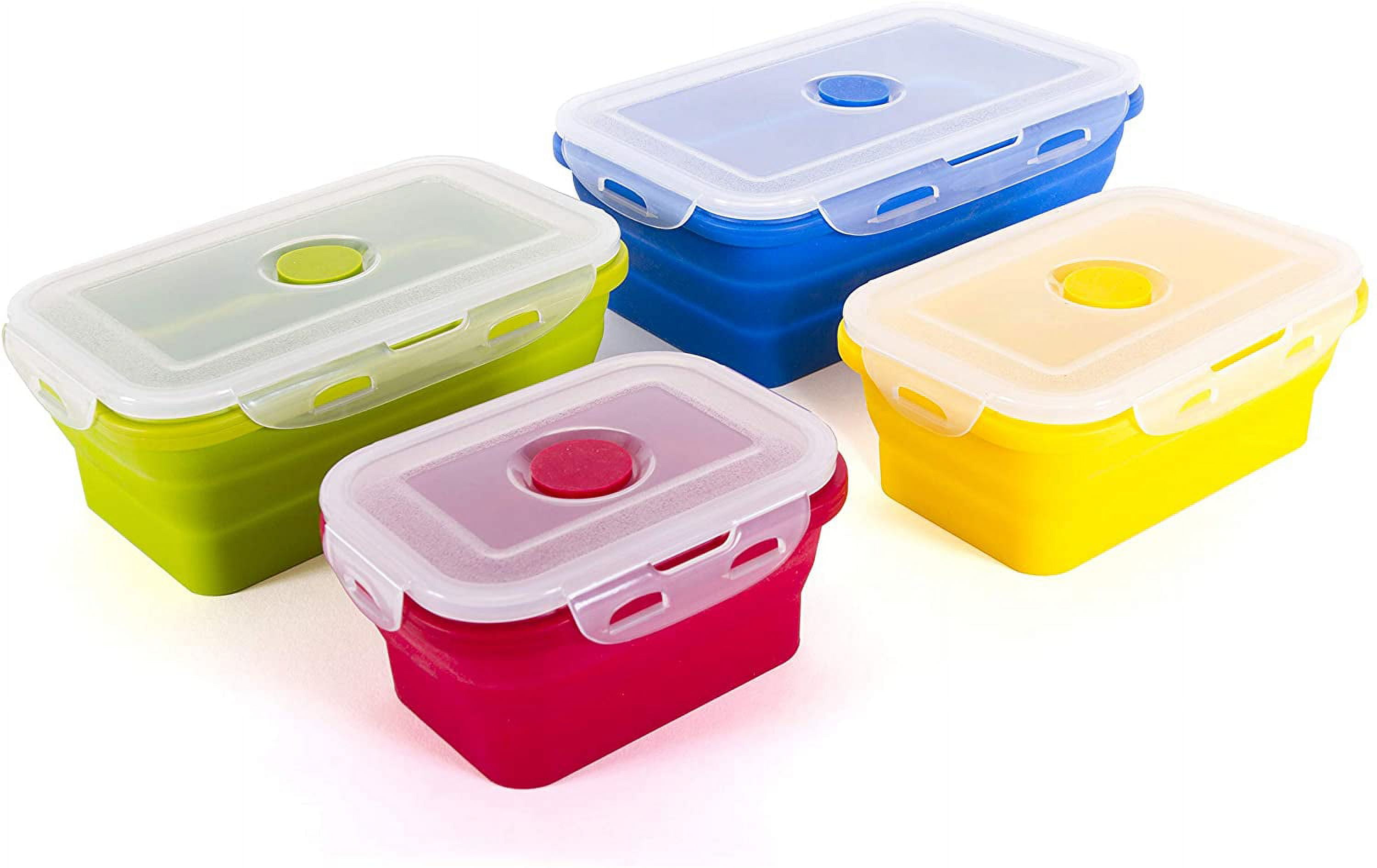 CARTINTS Silicone Collapsible Food Storage Containers-Prep/Storage Bowls with Lids – Set of 4 Round Silicone Lunch Containers –