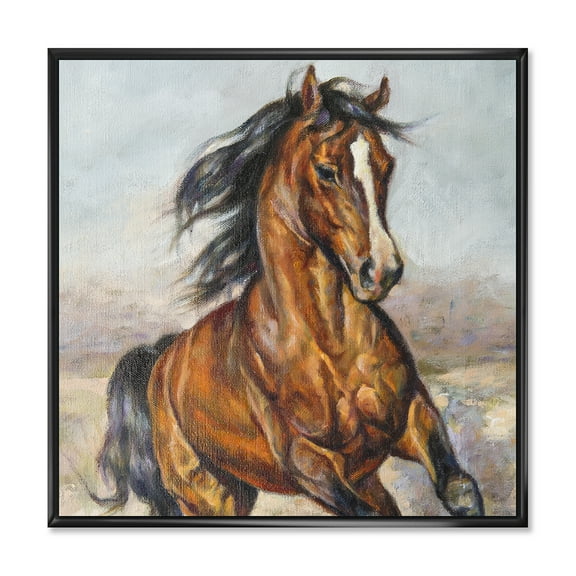Designart 'Close Up Portrait Of A Horse In The Race' Farmhouse Framed Canvas Wall Art Print