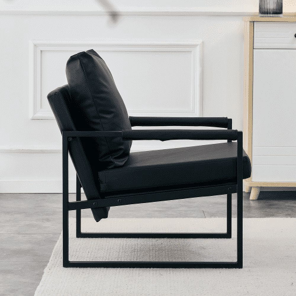 BSHTI PU Leather Accent Arm Chair Mid Century Upholstered Armchair with Metal Frame Extra-Thick Padded Backrest and Seat Cushion Sofa Chairs for Living Room(Black PU Leather+Metal Frame+Foam)