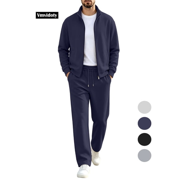 Men Athletic Outfit Sets Men's Tracksuits 2 Pieces Set Long Sleeve Causal Full Zip Hiking Jogging Gym Sports Sweatsuit for Men 2 Piece Outfits(Navy, L)
