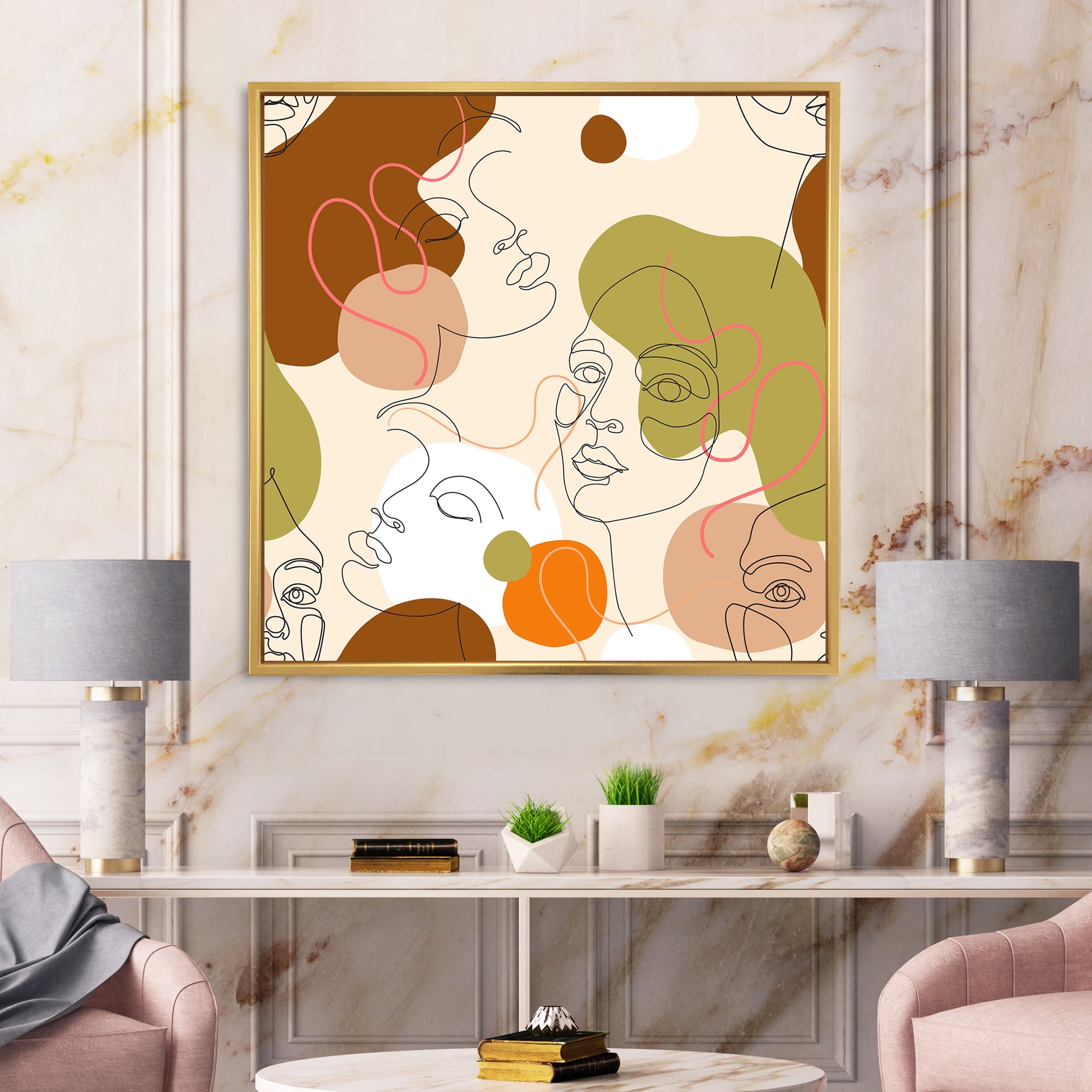 Designart 'One Line Portrait of Afro American Women VII' Modern Framed Canvas Wall Art Print