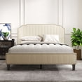 thumbnail image 2 of Modern Linen Curved Upholstered Platform Bed , Solid Wood Frame , Nailhead Trim (Queen), 2 of 2