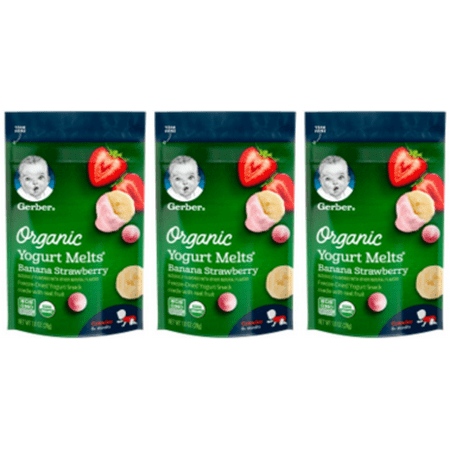 (3 Pack) Gerber Yogurt Melts Organic Freeze-Dried Yogurt & Fruit Snacks, Banana Strawberry, 1