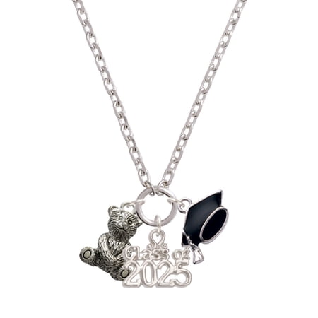 Delight Jewelry Silver-tone Teddy Bear - Silver-tone Class of 2025 Graduation Zoey Necklace, 28"