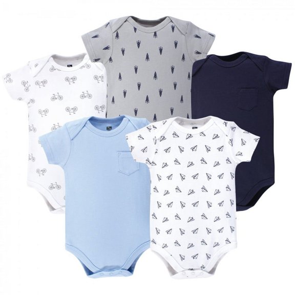Hudson Baby Short Sleeve Bodysuits, 5-Pack, Newborn- 24 Months