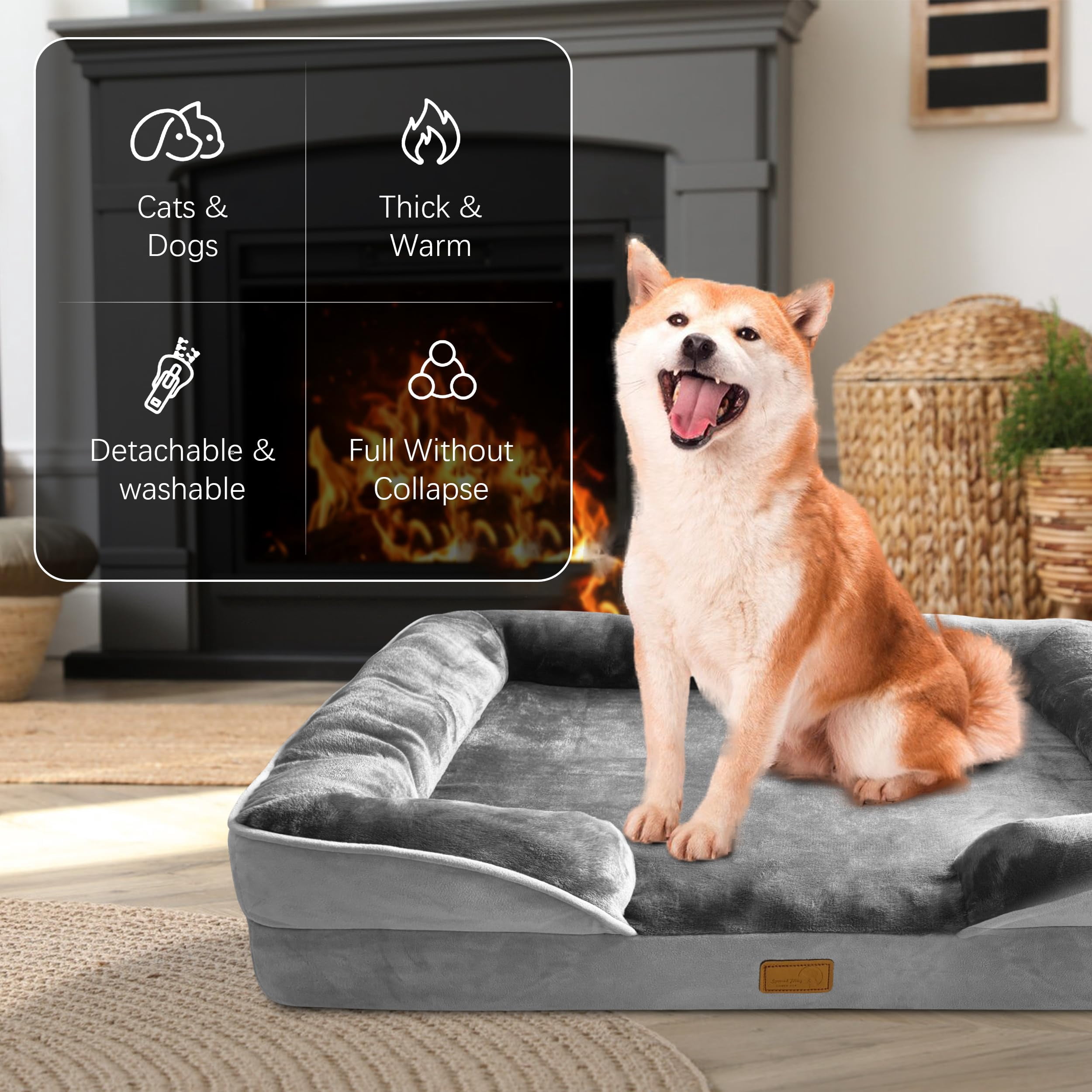 Dog Bed With Sides - Sofa Beds For Large Dogs  Supportive Foam Pet Couch Washable Removable Cover Waterproof Lining And Non-slip Bottom Grey L