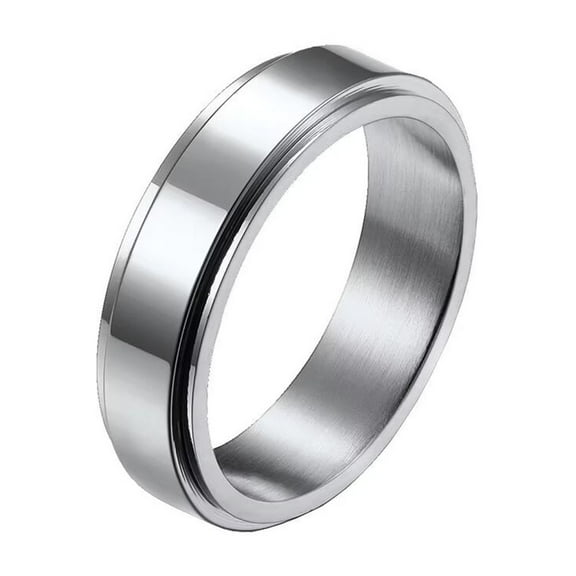 PAMTIER Women's Men's Stainless Steel 6MM Simple Plan Smooth Worry Rotatable Lucky Ring Anxiety Fidget Couple Promis Wedding Band Silver Size 5