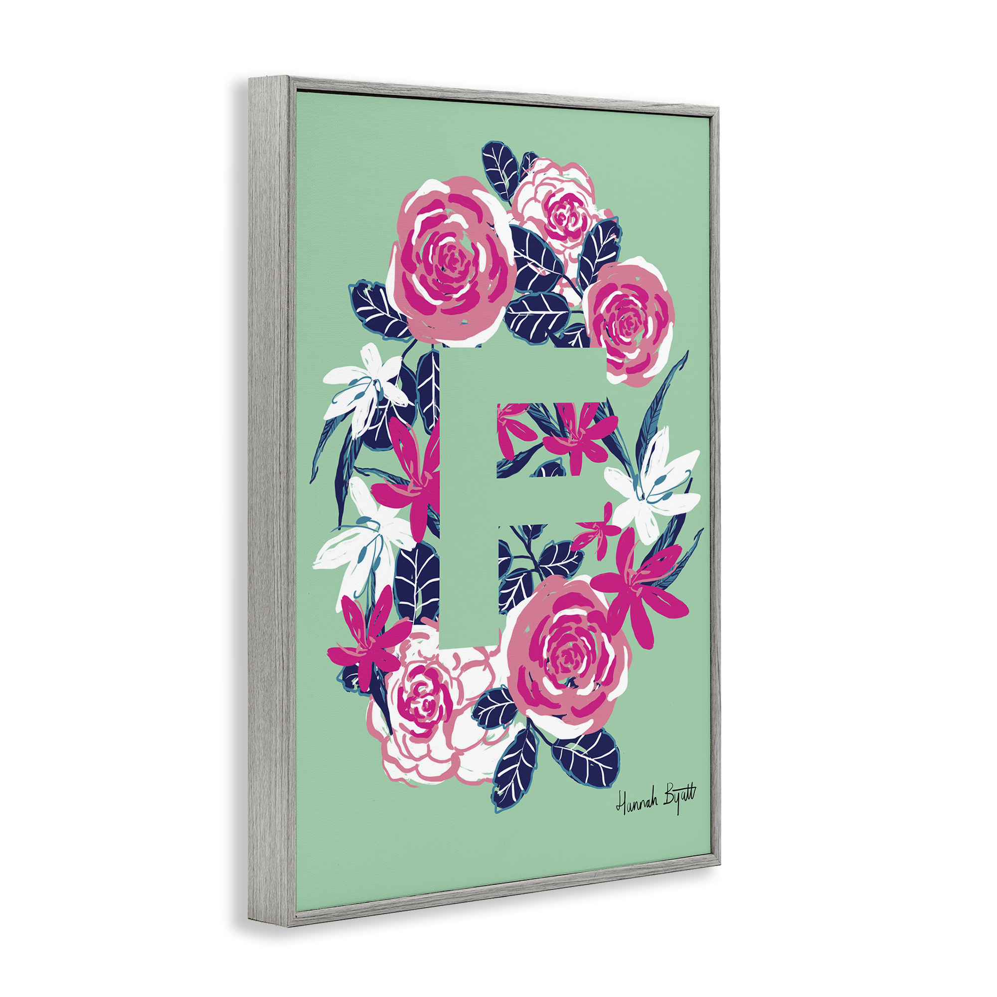 Stupell Industries Floral Bloom Letter F Botanical & Floral Painting Gray Framed Art Print Wall Art, 20 x 30