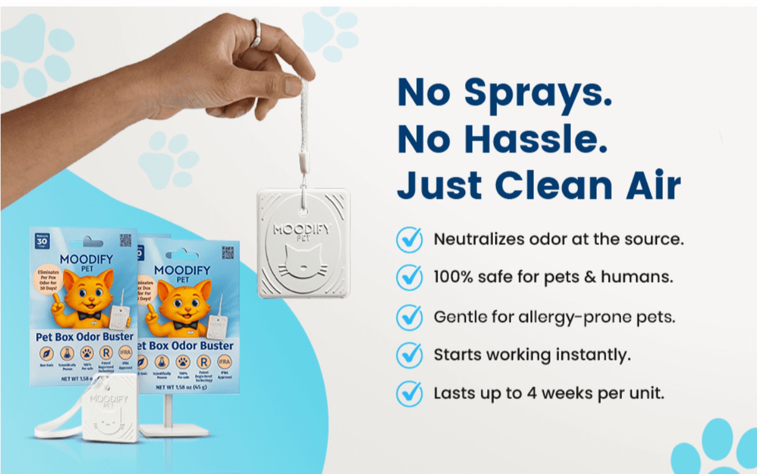 MoodifyPet Cat Litter Odor Eliminator, Fragrance-Free, 30 Days, Non-Toxic Pendant New Pet Essentials Litter Deodorize
