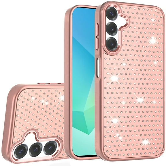 For Samsung A16 5G Beautiful Diamond Metallic Design Metal Chrome Edged Hybrid - Rose Gold