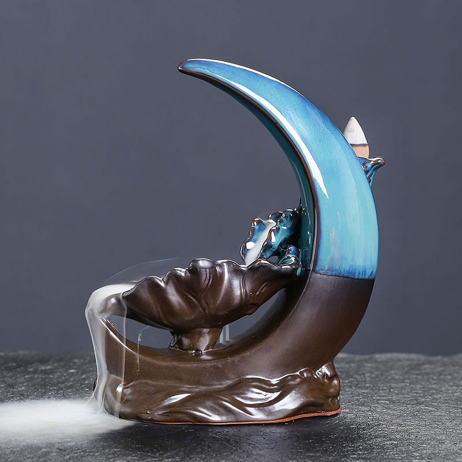 Ceramic Backflow Waterfall Burner Creative Moon Lotus Leaf Small Fish Sandalwood Backflow Incense Holder Craft Decoration