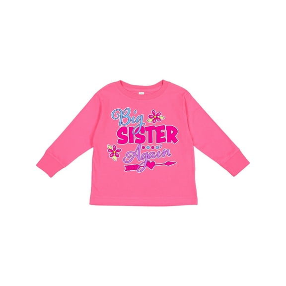 Inktastic Big Sister Again with Flowers and Arrow Girls Long Sleeve Toddler T-Shirt