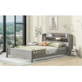 thumbnail image 6 of Full Bed Frame, Double Bed Frame,Wood Full Size Platform Bed with Built-in LED Light, Storage Headboard and Guardrail, Antique Grey, 6 of 11