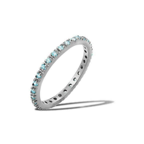 Blue Simulated Topaz Cubic Zirconia December Birthstone Inlay Eternity Ring Sterling Silver Size 8