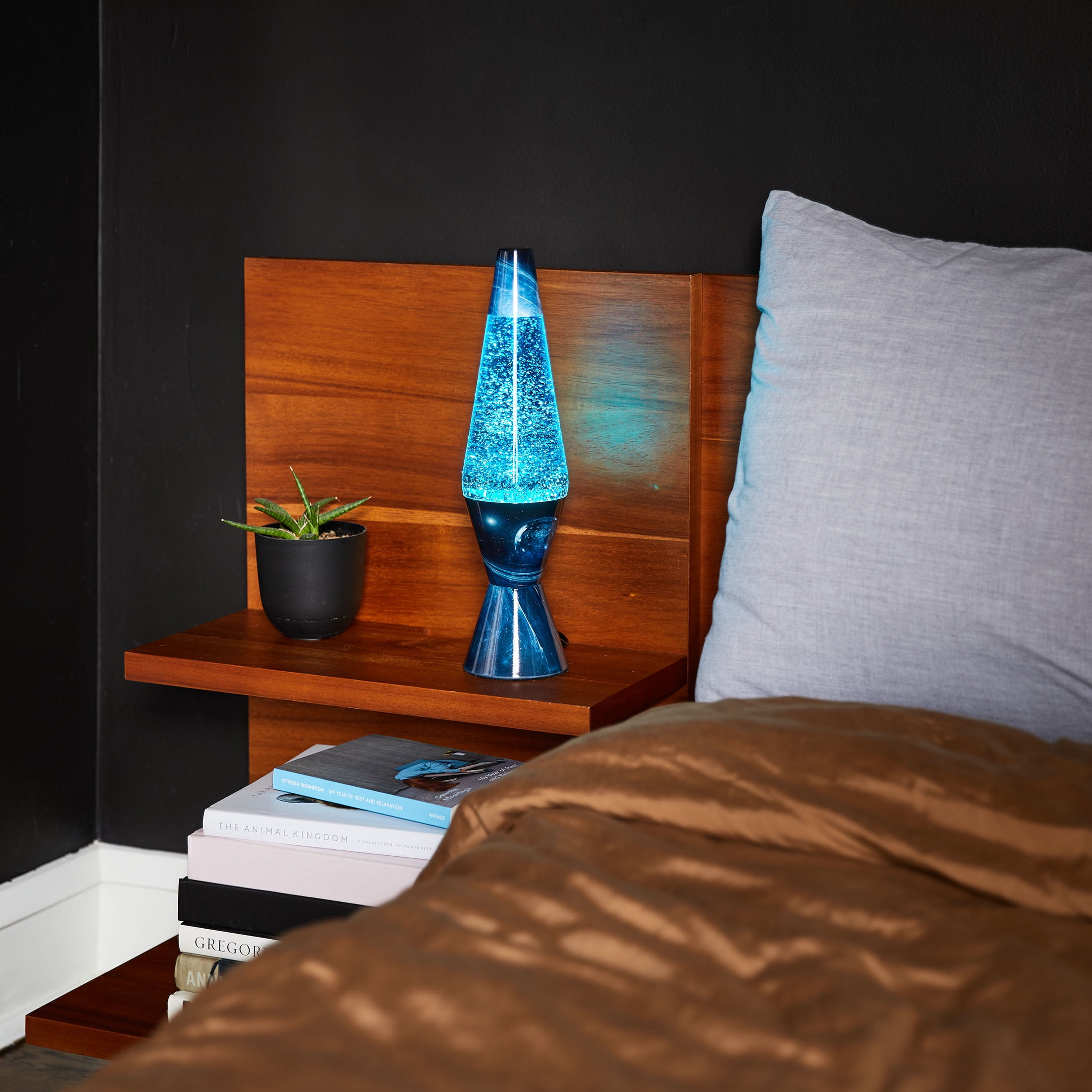 Schylling Original 14.5 Inch Azure Galaxy Pattern Lava Lamp, Silver Glitter Wax in Blue Liquid