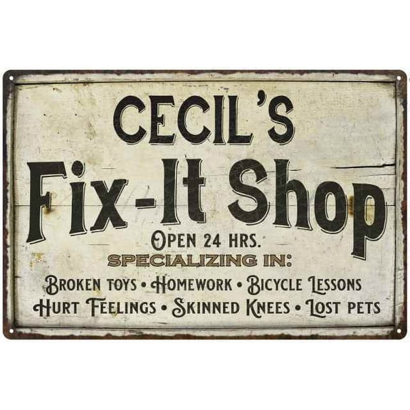 CECIL'S Fix-It Shop Sign Grandpa Dad Wall Décor Gift 12x18 Metal 112180006217