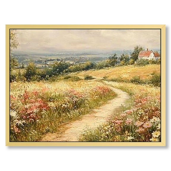 NJSTORE  Vintage Wildflowers Landscape Wall Art Framed Floral Natural Scenery Oil Painting Canvas Prints Country Farmhouse Decor Pictures Kitchen Bedroom Living Room Bathroom 16x12in