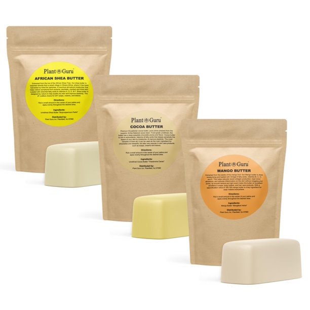 Paquete variado de barras de karité, mango y manteca de cacao, 1 libra, 100 % puro, natural, sin refinar, humectante ideal para la piel seca, el cuerpo, la cara y el crecimiento del cabello. Ideal par