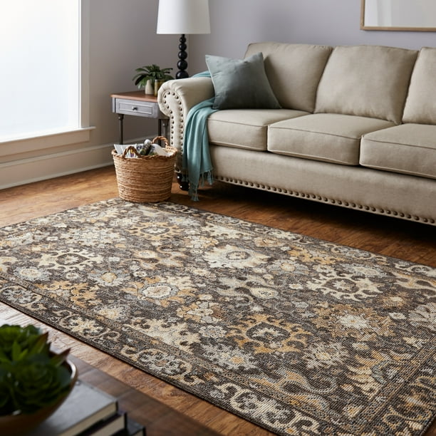 Mohawk Home Heirloom Nen Black Woven Area Rug, 5'x8', Black & Tan