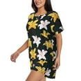 thumbnail image 2 of Kdxio Lilies Flowers Print Pajamas Sets for Women Short-Sleeved Pjs with Lounge Shorts Two Piece Sleepwear S-4XL, 2 of 9