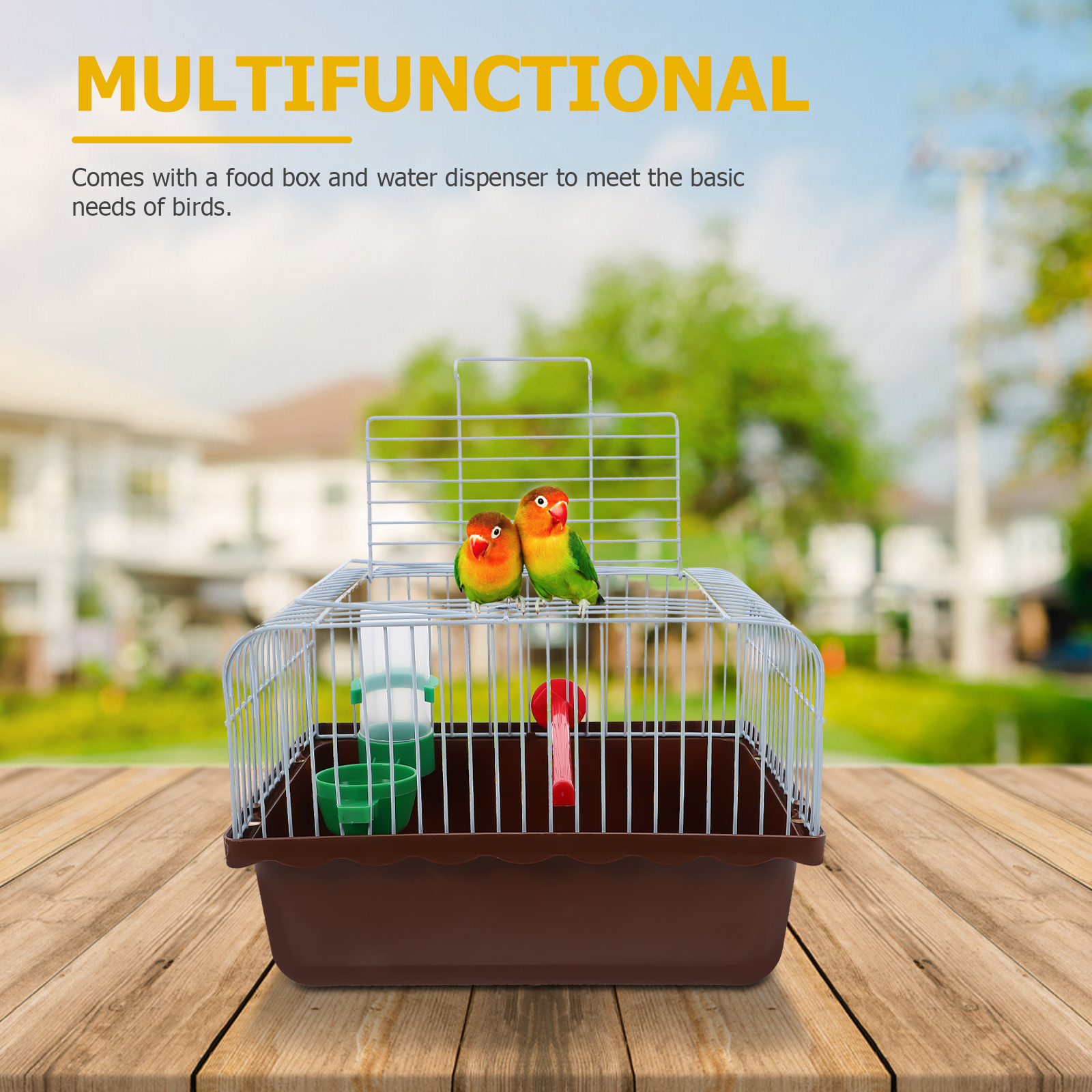 TOYMYTOY Versatile Bird Carrier Travel Cage with Perch and Feeding Station in Coffee
