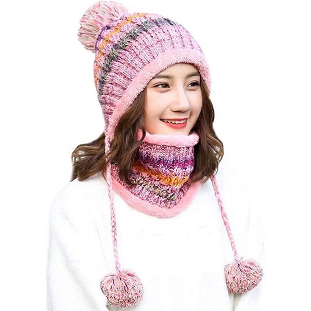 ER Gorro de invierno para mujer, conjunto de bufanda circular peruana, orejeras de esquí brillar Electrónica