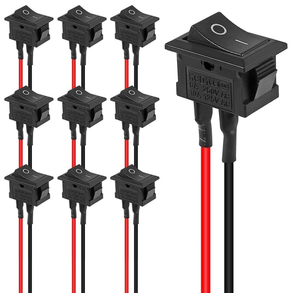 10PCS KCD1-01 Pre-Wired On/Off Boat Switch Toggle Switch 2 Pin 6A/250V 10A/125V AC Mini Square Toggle Switch for Auto Cars