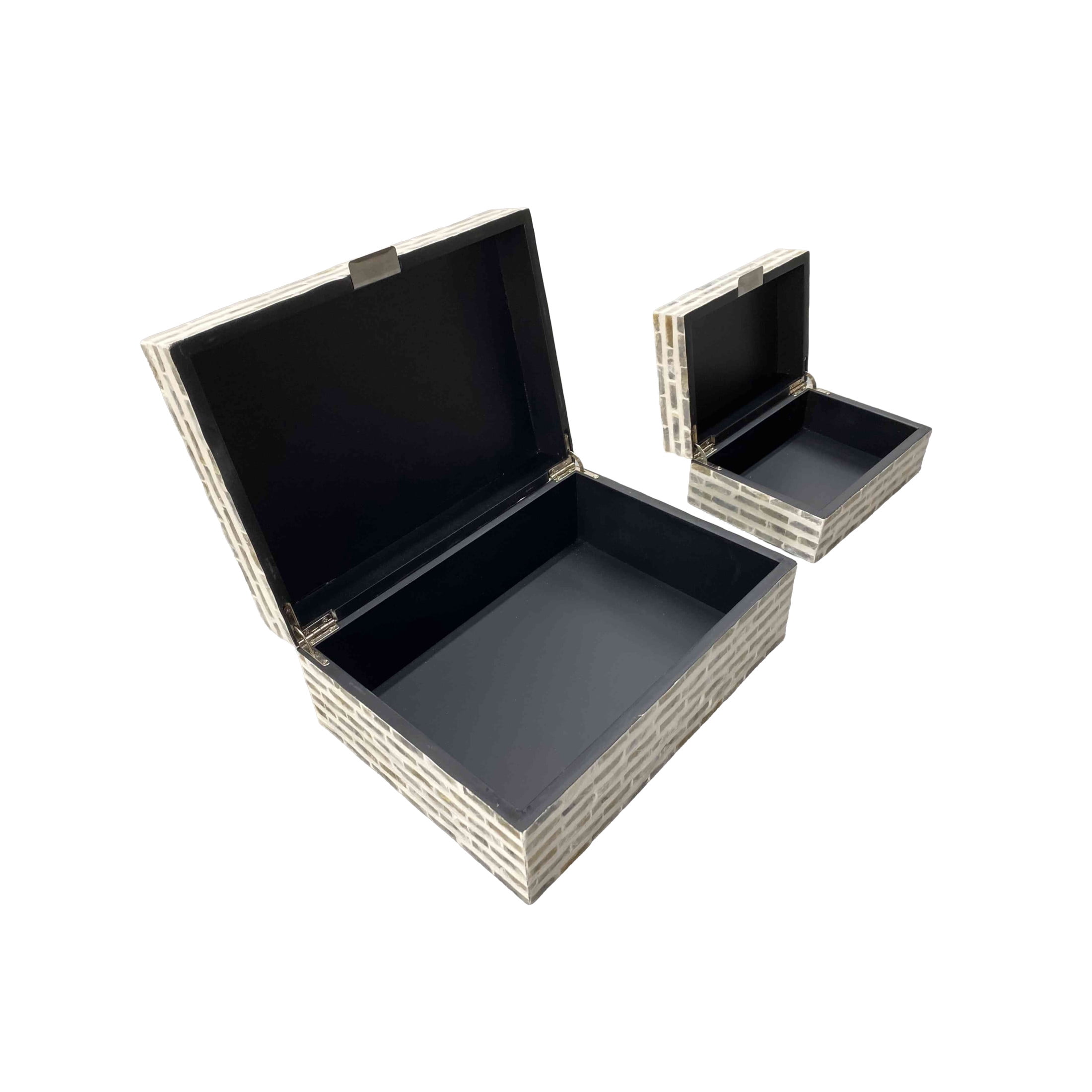 DecMode Geometric Handmade Linear Mosaic Storage Cream Mother of Pearl Shell Decorative Box, 2 Count