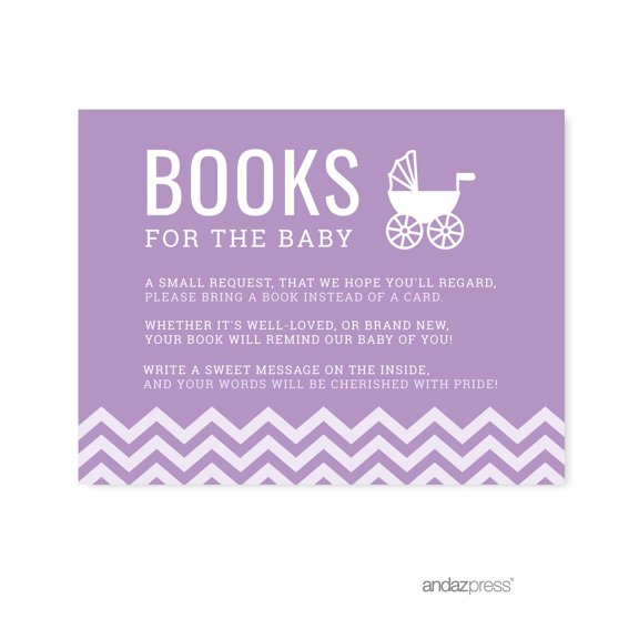 Koyal Wholesale Lavender Chevron Girl Baby Shower Collection – Books for Baby Request Game Cards, 20-Pack