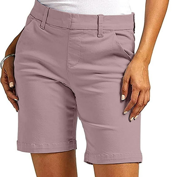 Hpapadks Womens Casual Pants Summer Vintage Solid High Waisted Stretchy Work Leisure Pockets Shorts Slacks for Women Light Pink XL